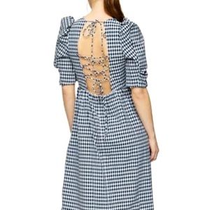TOPSHOP Gingham Lace-Up Back Dress : US 6